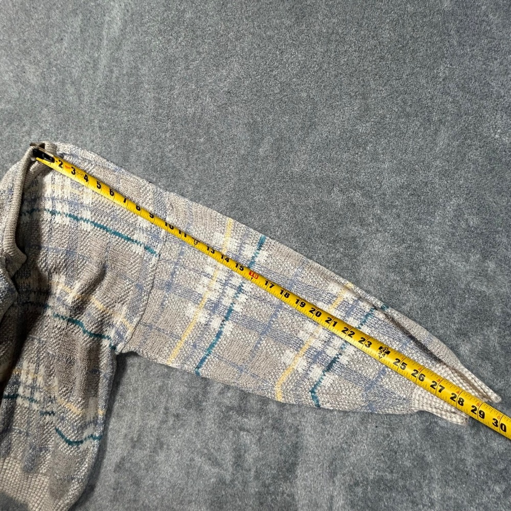 VTG Conte di Milano Sweater Knit V-Neck Plaid Men XL Made Italy Grey Blue Yellow - Picture 9 of 11